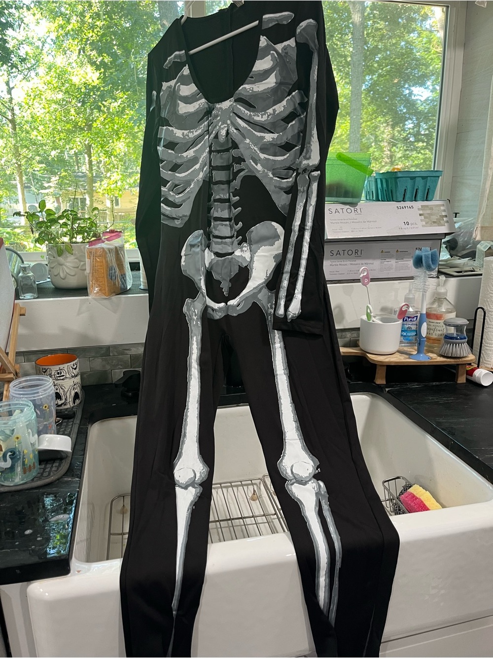 Black Skeleton woman's costume- Glow Bone Print